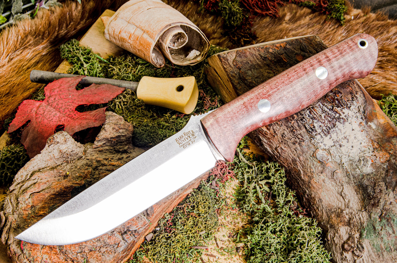 Bark River Knives: Bravo 1.25 LT - CPM 3V - Purple Tigertail Maple