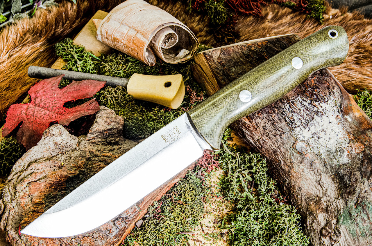 Bark River Knives: Bravo 1.25 LT - CPM 3V - Rampless - Green Linen  