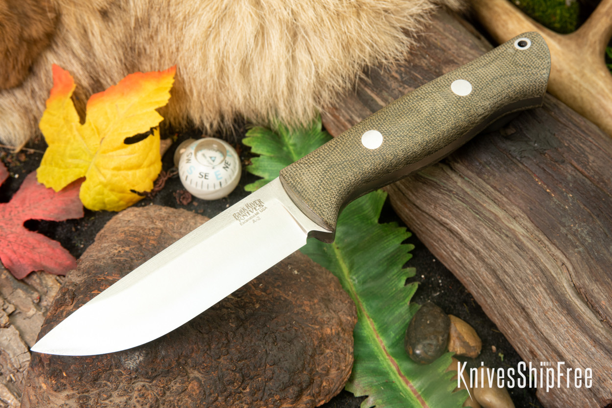 Bark River Knives: Bravo 1 - Rampless - Green Canvas Micarta - Matte