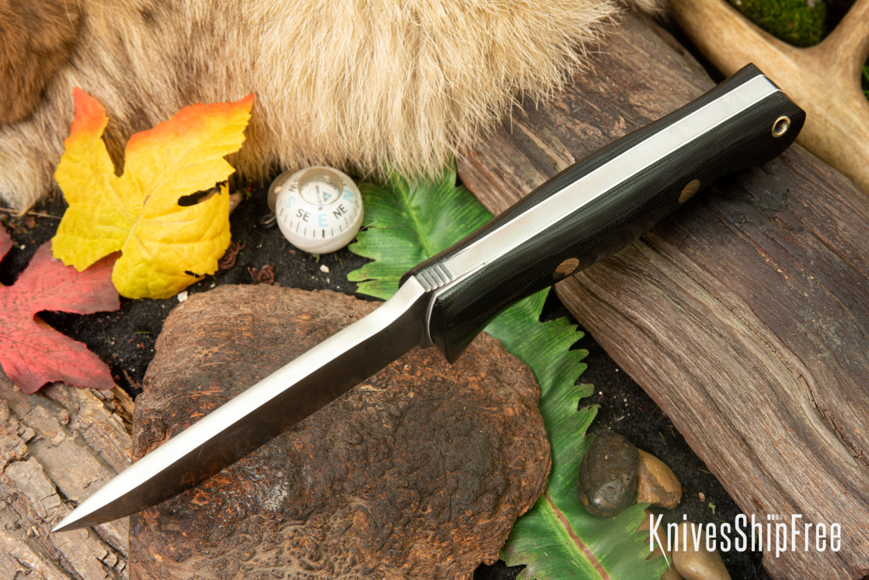 Bark River Knives: Bravo 1 - Black Canvas Micarta - White Liners 