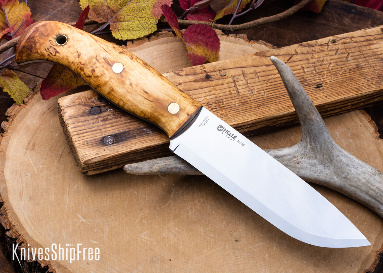 Helle Knives: Dele - Outdoor Chef Knife - Polished 12C27 Stainless - Curly  Birch