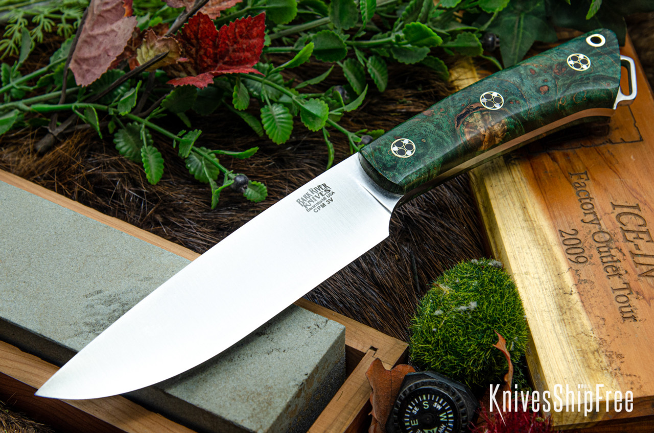 Bark River Knives: Fox River II LT - CPM 3V - Forest Green Maple