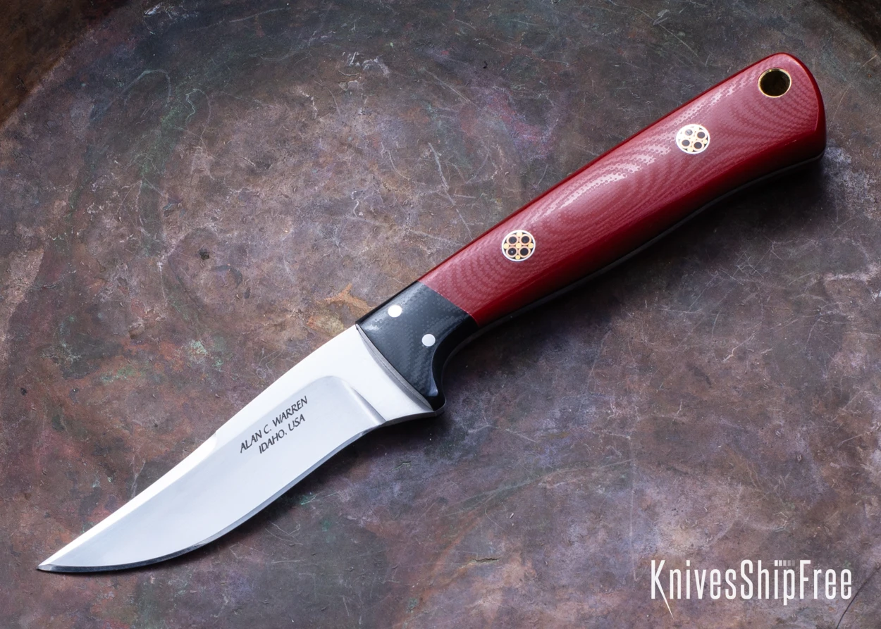 Alan Warren Custom Knives: #2543 Bird & Trout EDC - Ruby Red G10