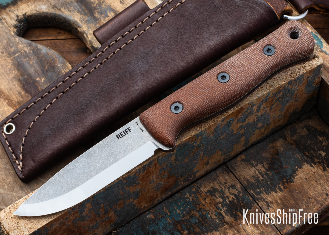 Reiff Knives: F4 Scandi Bushcraft Knife - Natural Canvas Micarta