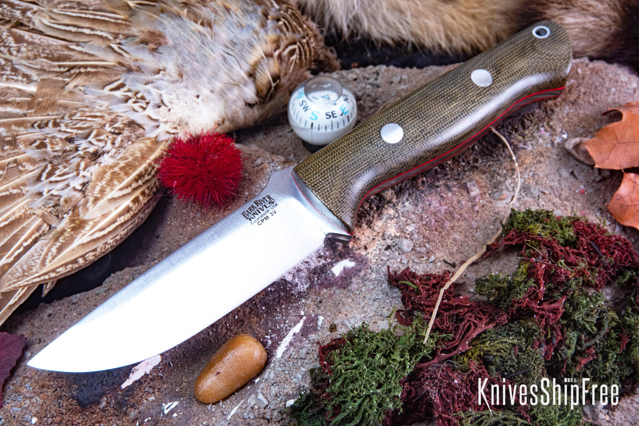 Bark River Knives: Bravo 1 LT - CPM 3V - Green Canvas Micarta