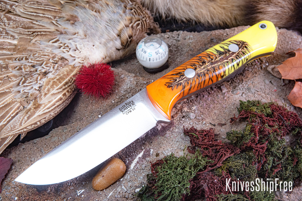 Bark River Knives: Bravo 1 LT - CPM 3V - Orange & Yellow Pinecone