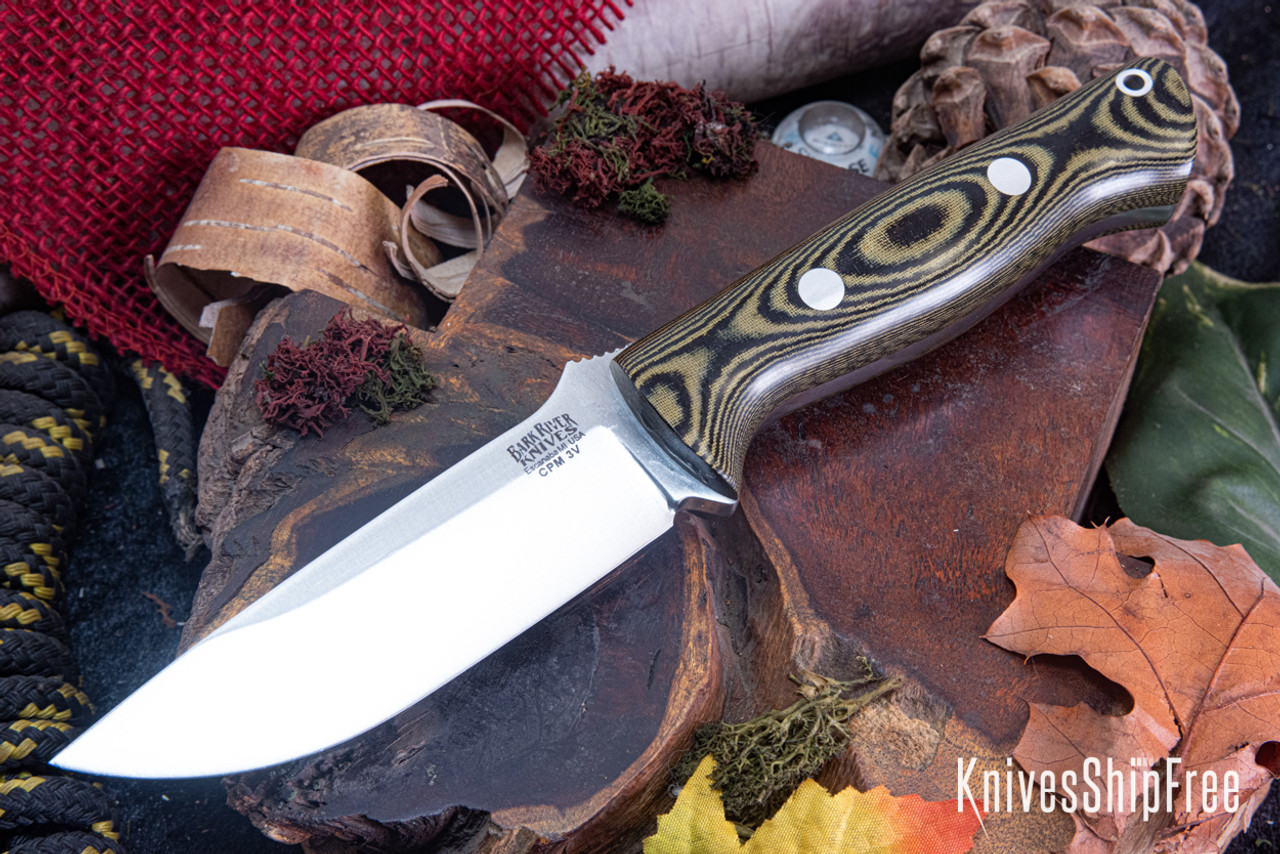 Bark River Knives: Bravo 1 - CPM 3V - Black & Green Linen Micarta