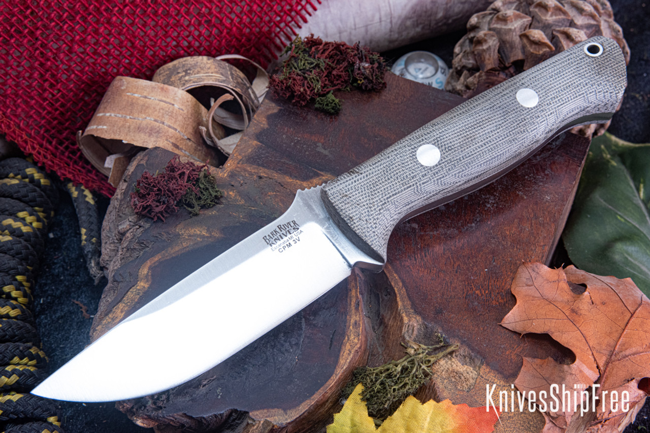 Bark River Knives: Bravo 1 - CPM 3V - Green Canvas Micarta - Matte