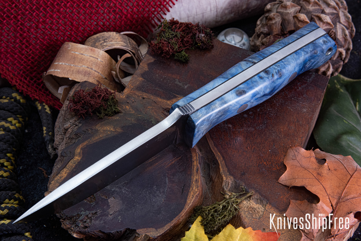 Bark River Knives: Bravo 1 - CPM 3V - Sky Blue Maple Burl - Black