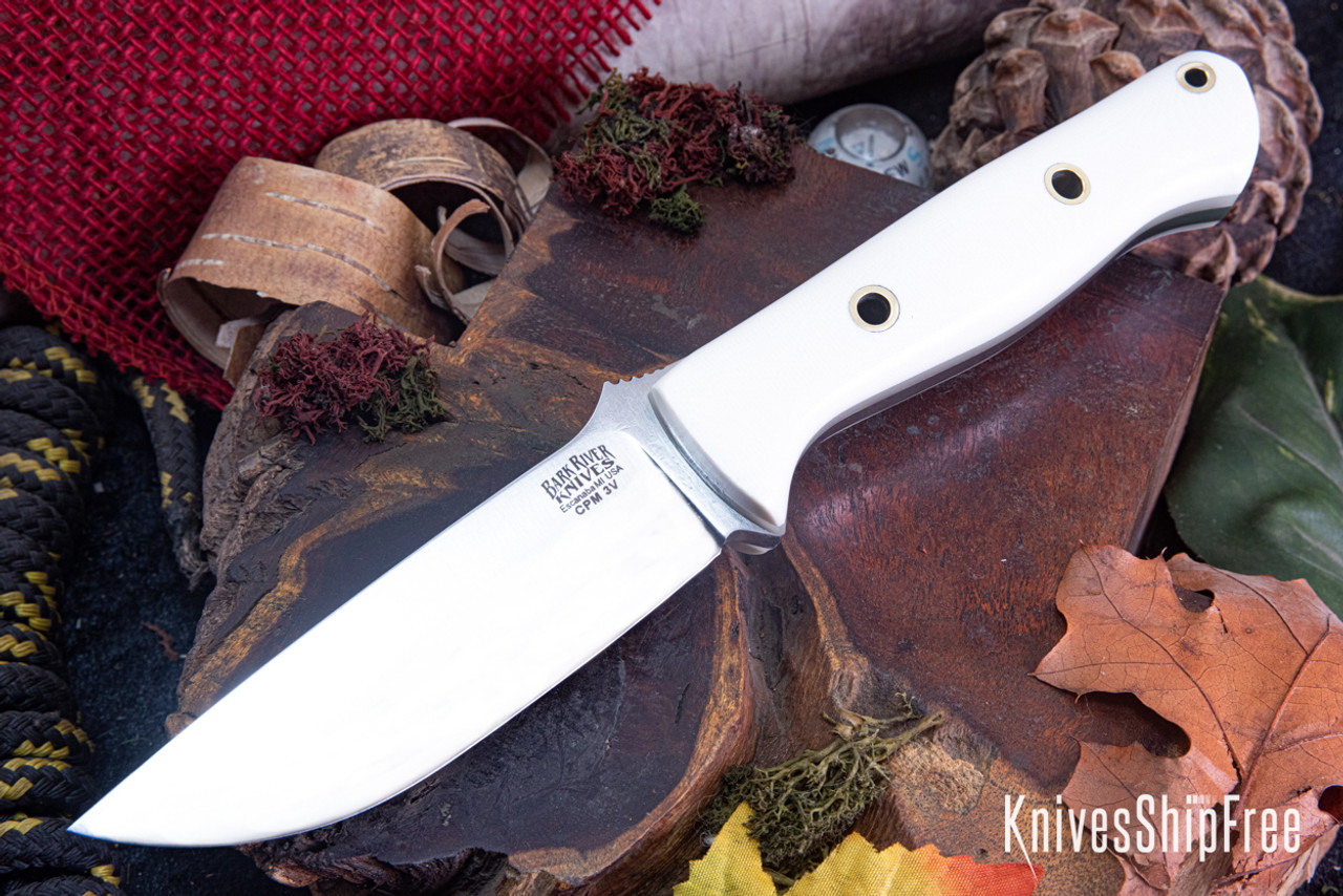 Bark River Knives: Bravo 1.25 - CPM 3V - Glow in the Dark Pinecone - Blue  Liners - Hollow Brass Pins - Rampless