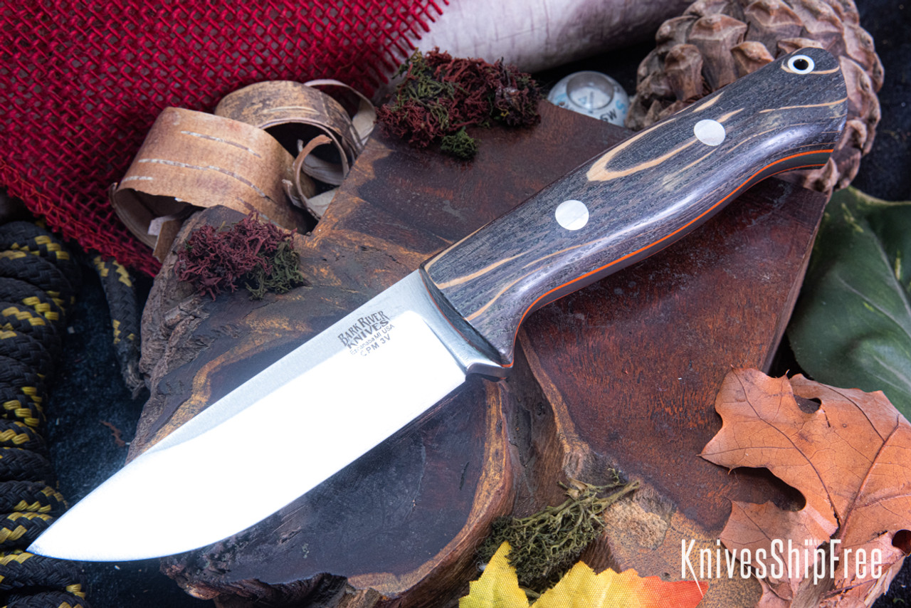 Bark River Knives: Bravo 1 - CPM 3V - Rampless - Bog Oak - Orange 