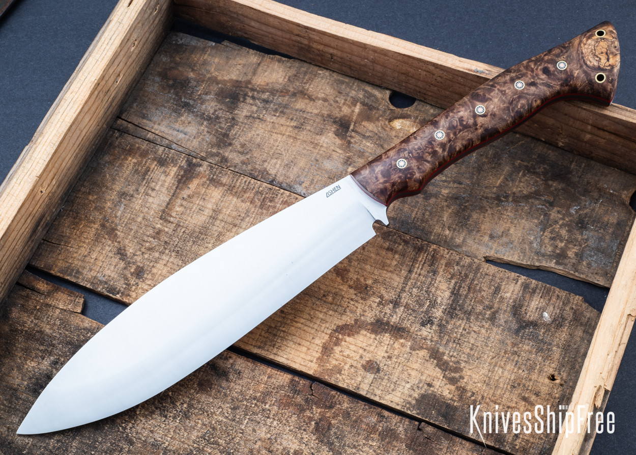 Lishen Knives: Beaver - Maple Burl - Mosaic Pins - Red Liners