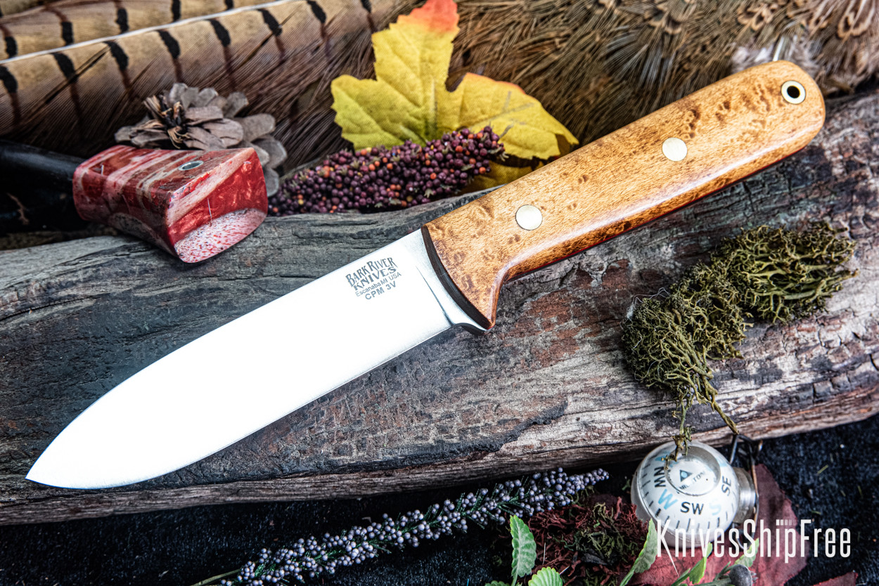ペーパーナイフ The Garden of Autumn Bark River Knives: Kephart 4 - CPM 3V - Dark Birdseye Maple - Red