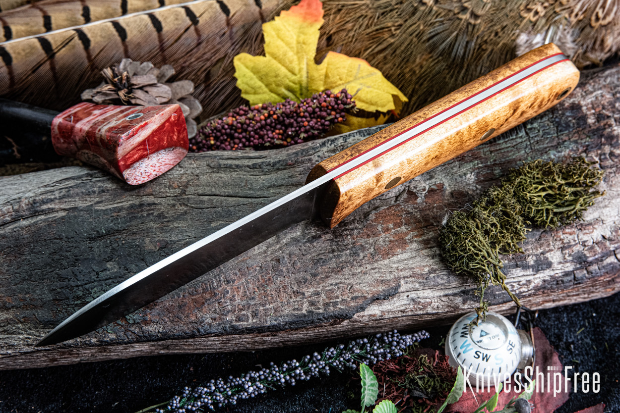 Bark River Knives: Kephart 4 - CPM 3V - Dark Birdseye Maple - Red