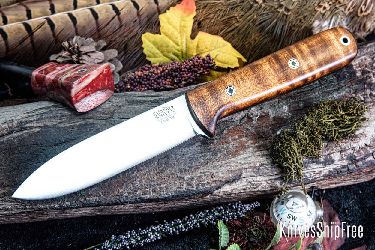 Bark River Knives: Kephart 4 - CPM 3V - Dark Curly Maple - Black
