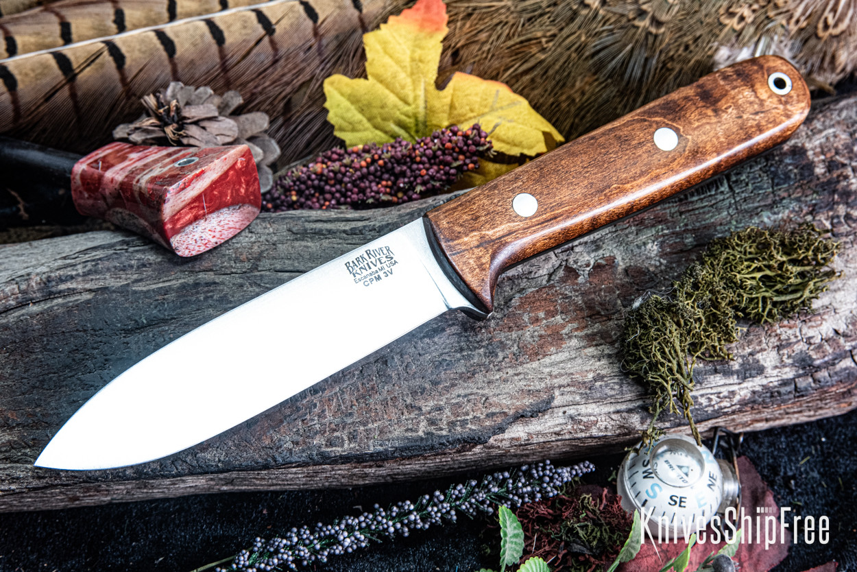 Barkさま Bark River Knives: Kephart 4 - CPM 3V - Dark Curly Maple - Black