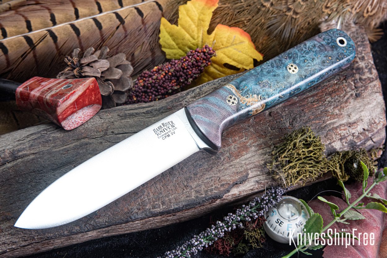 Bark River Knives: Kephart 4 - CPM 3V - Sea Blue & Salmon Maple