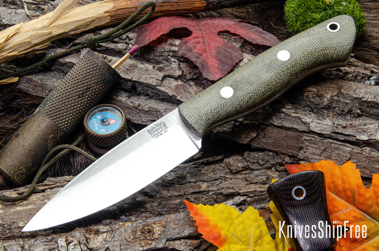 Bark River Knives: Mini Aurora - CPM-3V - Green Canvas Micarta - Matte