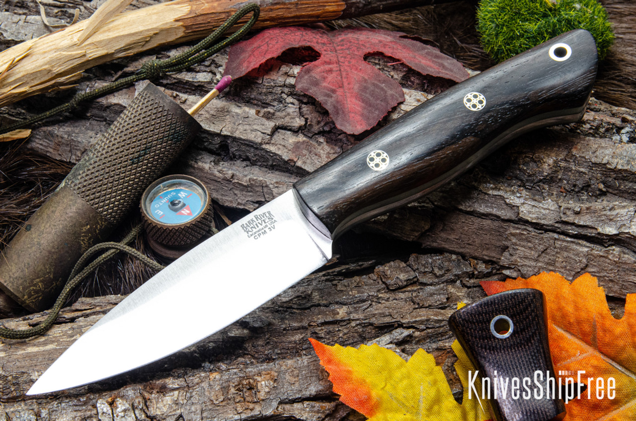 Bark River Knives: Mini Aurora - CPM-3V - Zericote - Glow Liner 