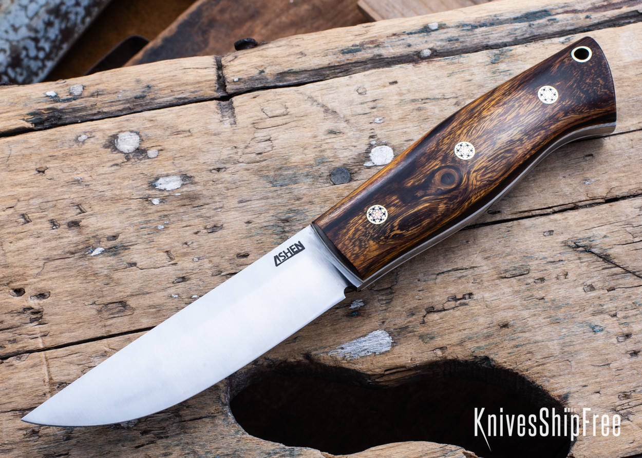 Lishen Knives: Woodsman - Desert Ironwood - Mosaic Pins - White