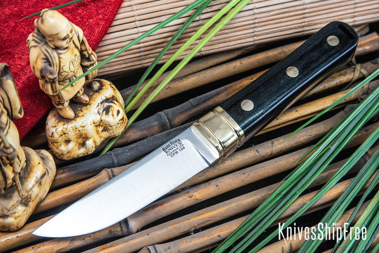 Bark River Knives: Kitsune Tanto - CPM 154 - Brass Bolster - Black