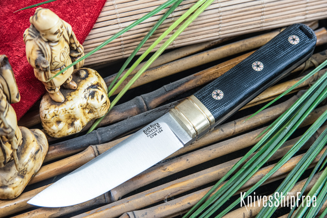 Bark River Knives: Kitsune Tanto - CPM 154 - Brass Bolster - Black 