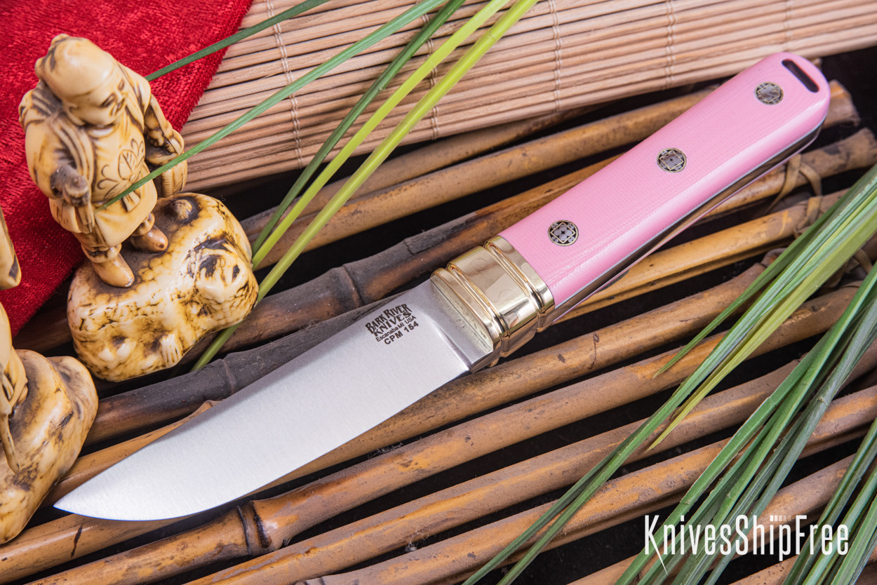 Bark River Knives: Kitsune Tanto - CPM 154 - Brass Bolster - Pink