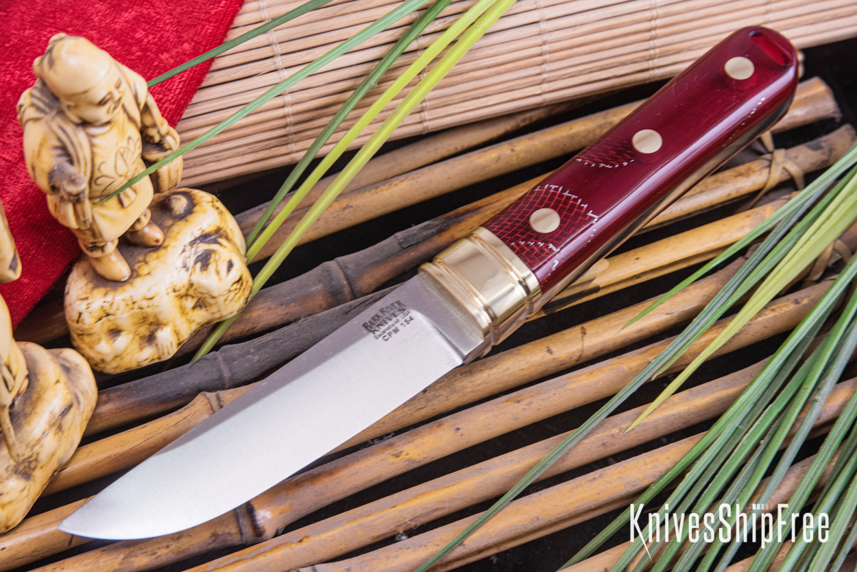 Bark River Knives: Kitsune Tanto - CPM 154 - Brass Bolster - Red