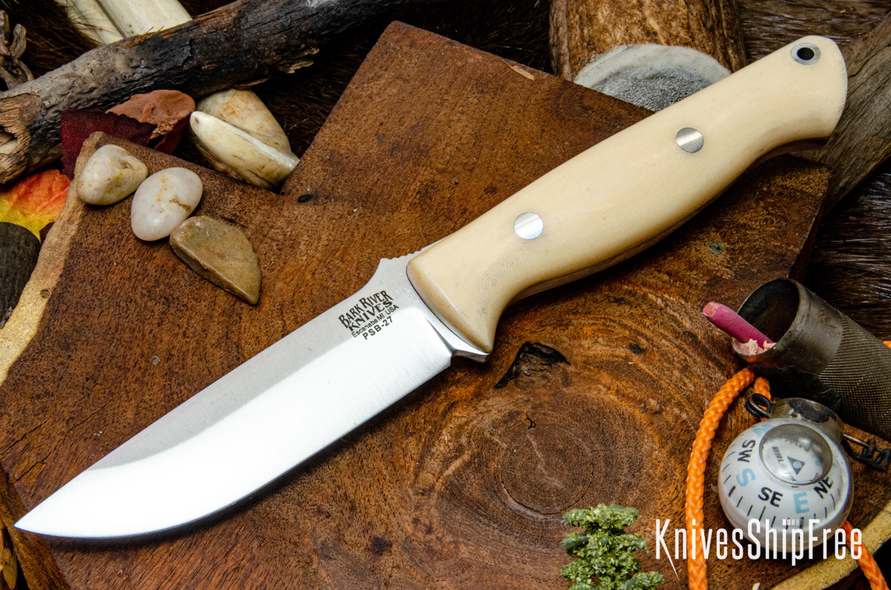 Bark River Knives: Gunny - PSB-27 - Antique Bone Linen Micarta