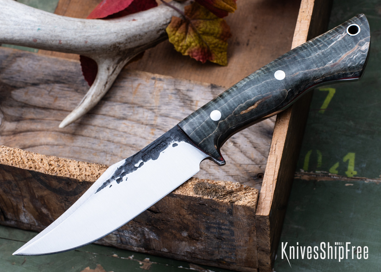 Lon Humphrey Knives: Parabellum - Forged 52100 - Curly Maple - Red