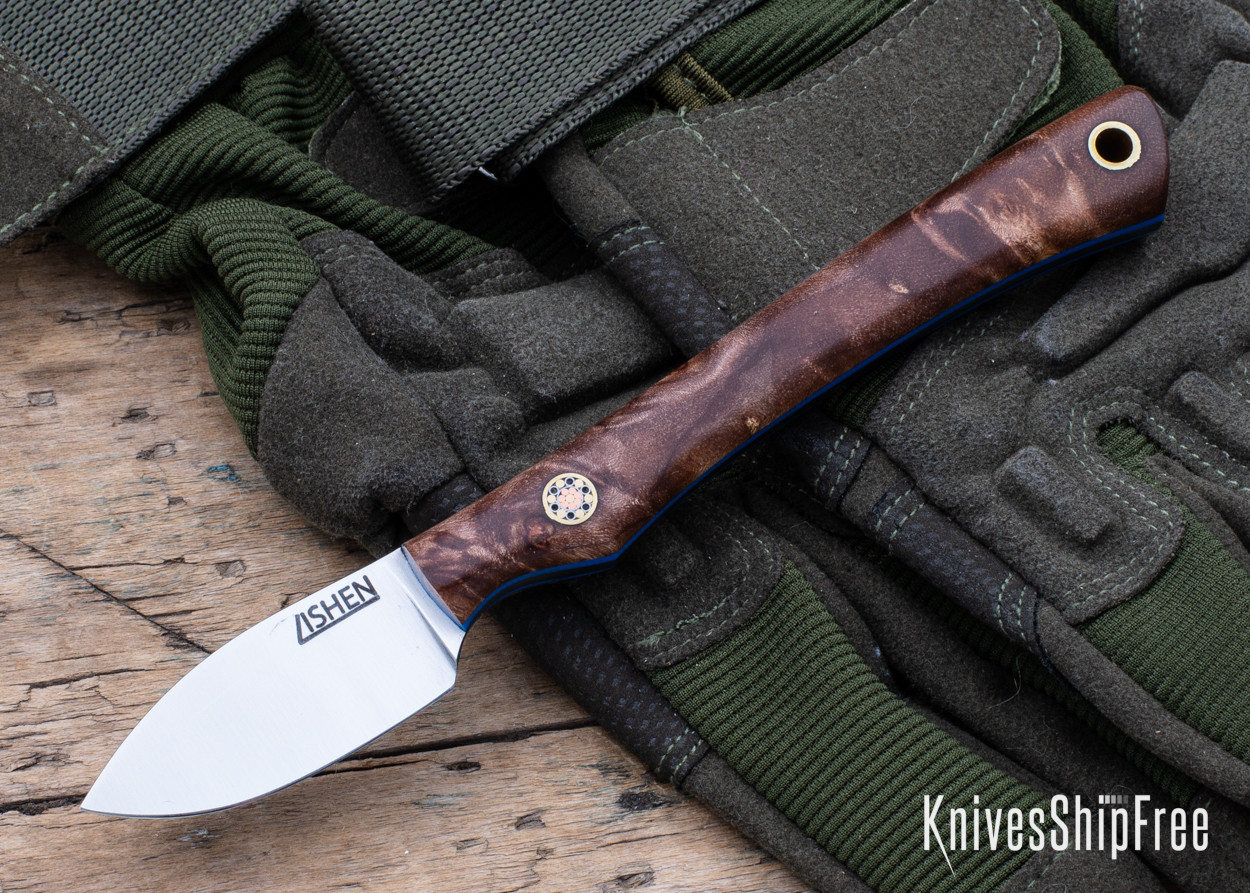 Lishen Knives: Northern Scalpel - Walnut Burl - Mosaic Pin - Blue