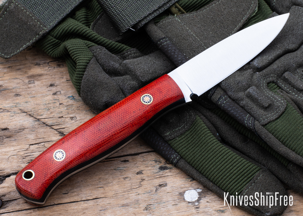 Lishen Knives: Lynx - Full Flat Grind - Red Canvas Micarta