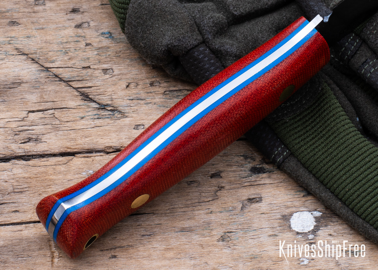 Lishen Knives: Lynx - Full Flat Grind - Red Canvas Micarta - Brass