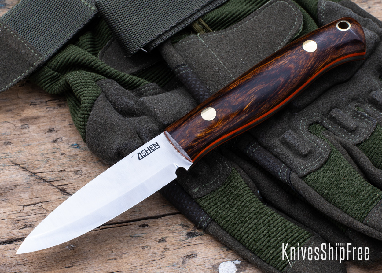 Lishen Knives: Lynx - Scandi Grind - Desert Ironwood - Brass Pins
