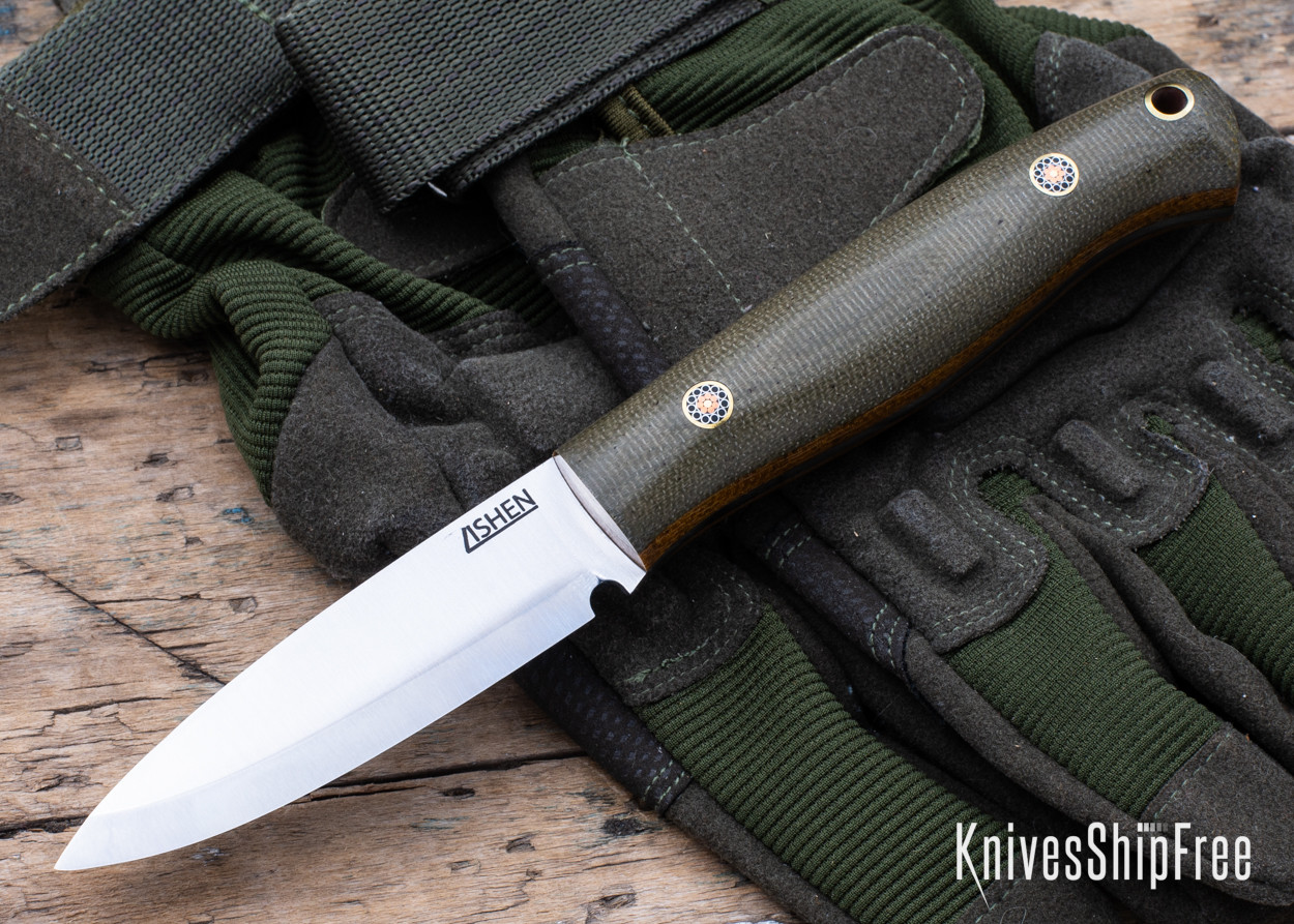 Lishen Knives: Lynx - Scandi Grind - Green Canvas Micarta - Mosaic