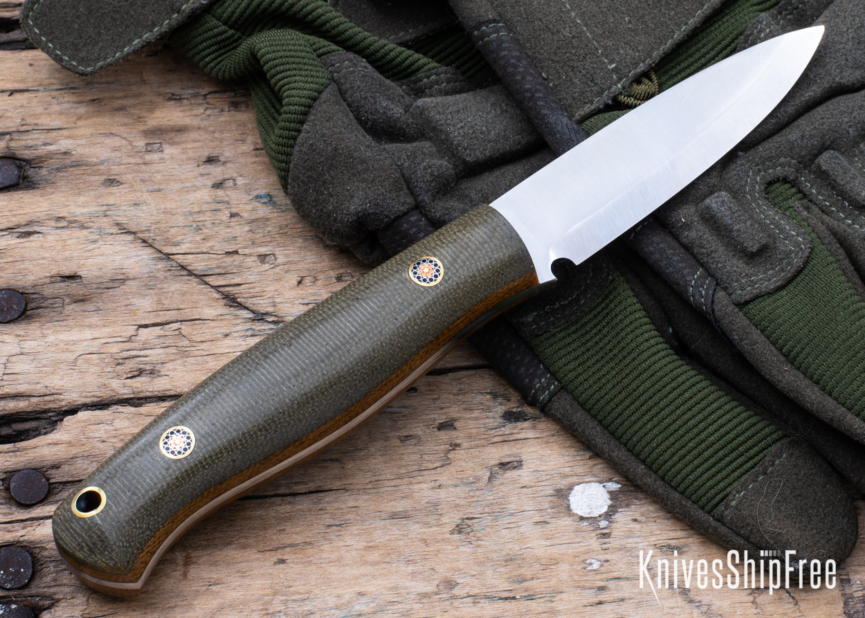 Lishen Knives: Lynx - Scandi Grind - Green Canvas Micarta - Mosaic