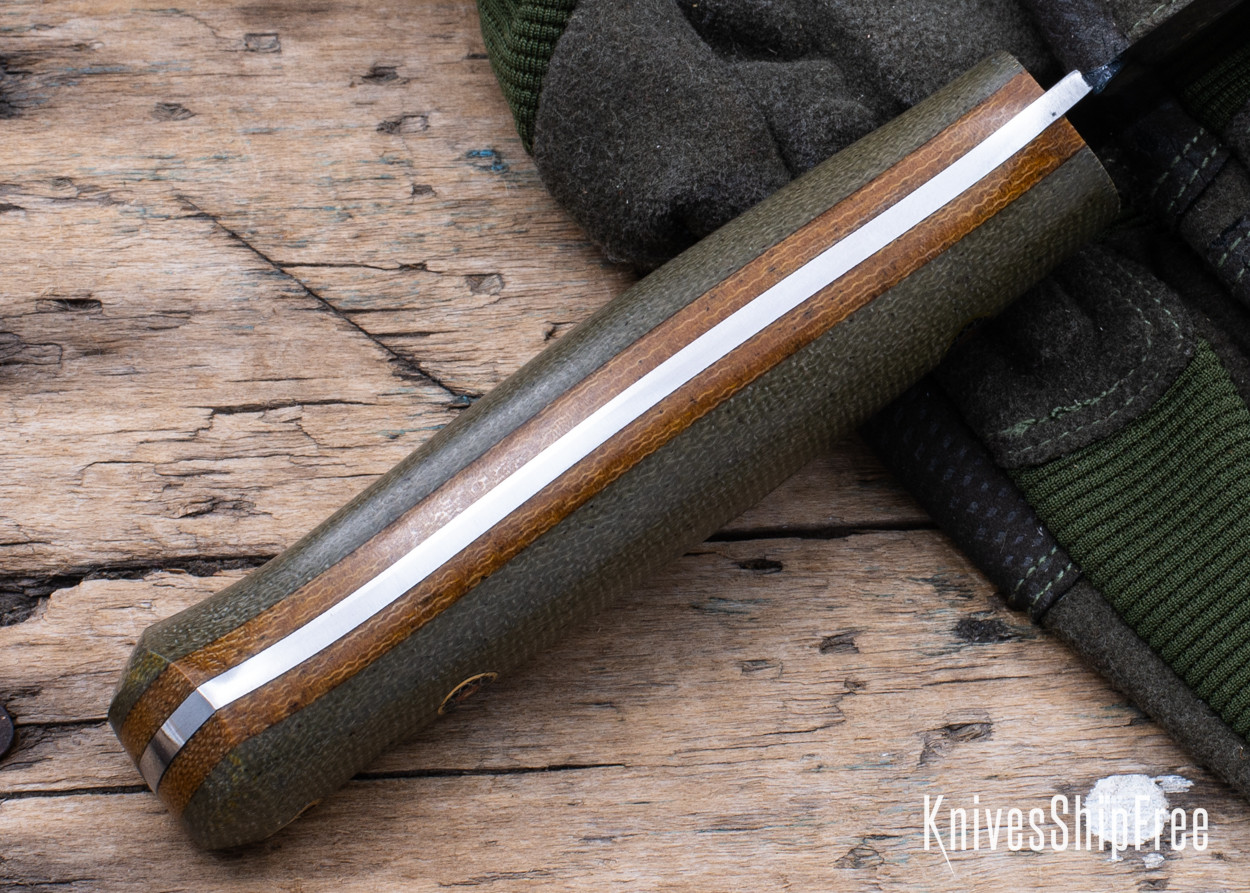 Lishen Knives: Lynx - Scandi Grind - Green Canvas Micarta - Mosaic