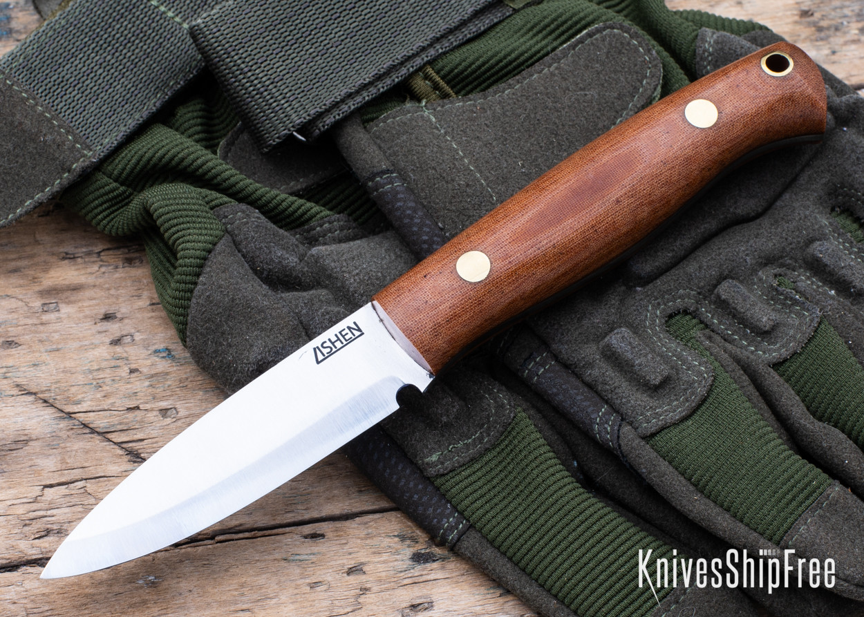 Lishen Knives: Lynx - Scandi Grind - Natural Linen Micarta - Brass