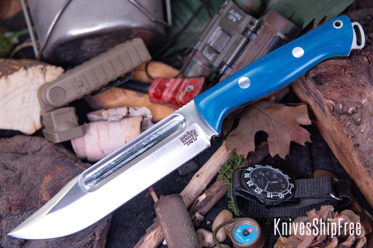Bark River Knives: Squad Leader II - CPM 3V - Blue Canvas Micarta