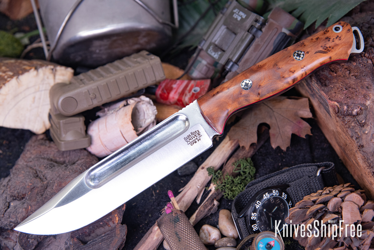 Bark River Knives: Squad Leader II - CPM 3V - Thuya Burl - Red