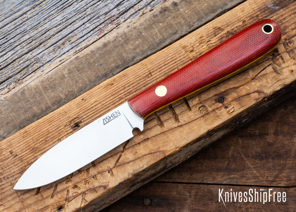 Lishen Knives: Orson - Red Canvas Micarta - Brass Pin - Yellow