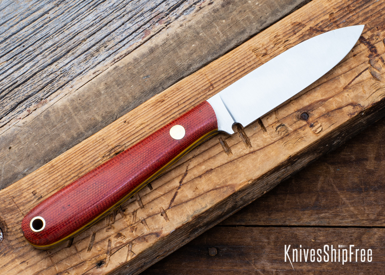 Lishen Knives: Orson - Red Canvas Micarta - Brass Pin - Yellow
