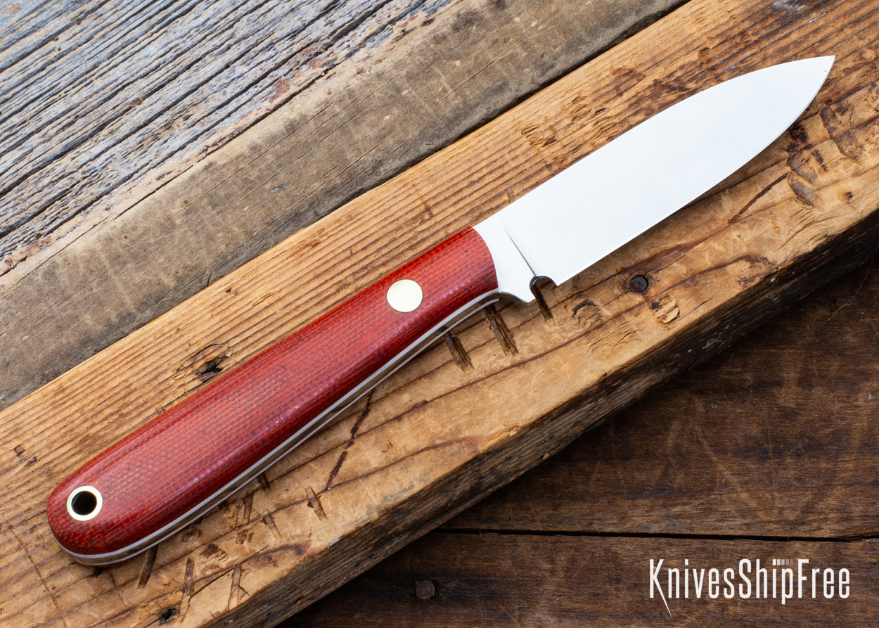 Lishen Knives: Orson - Red Canvas Micarta - Brass Pin - White