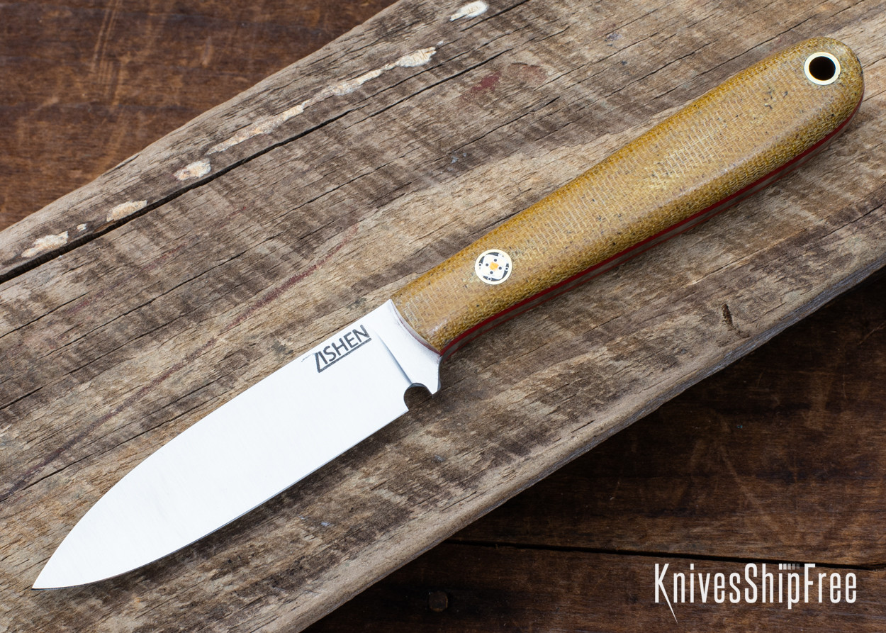 Lishen Knives: Orson - Natural Canvas Micarta - Mosaic Pin - Red