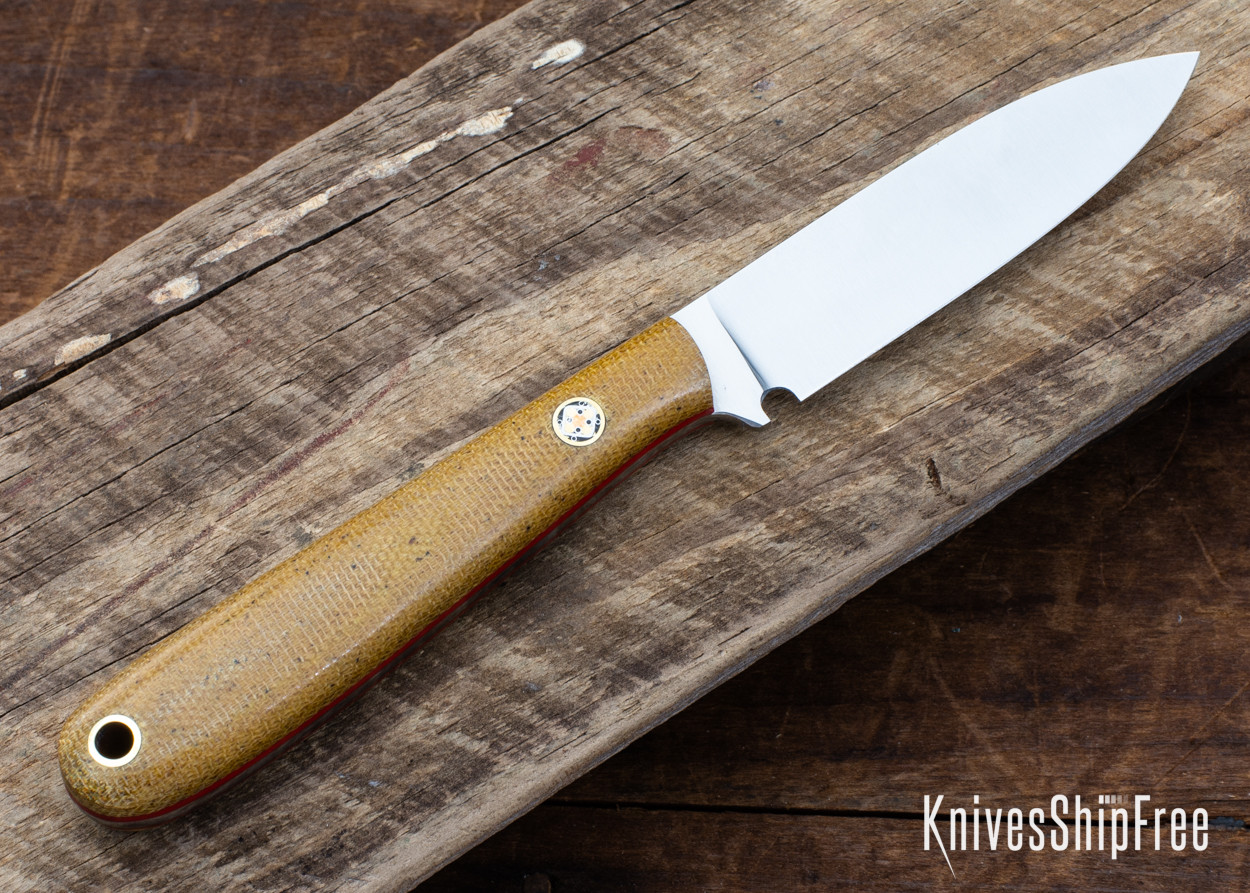 Lishen Knives: Orson - Natural Canvas Micarta - Mosaic Pin - Red