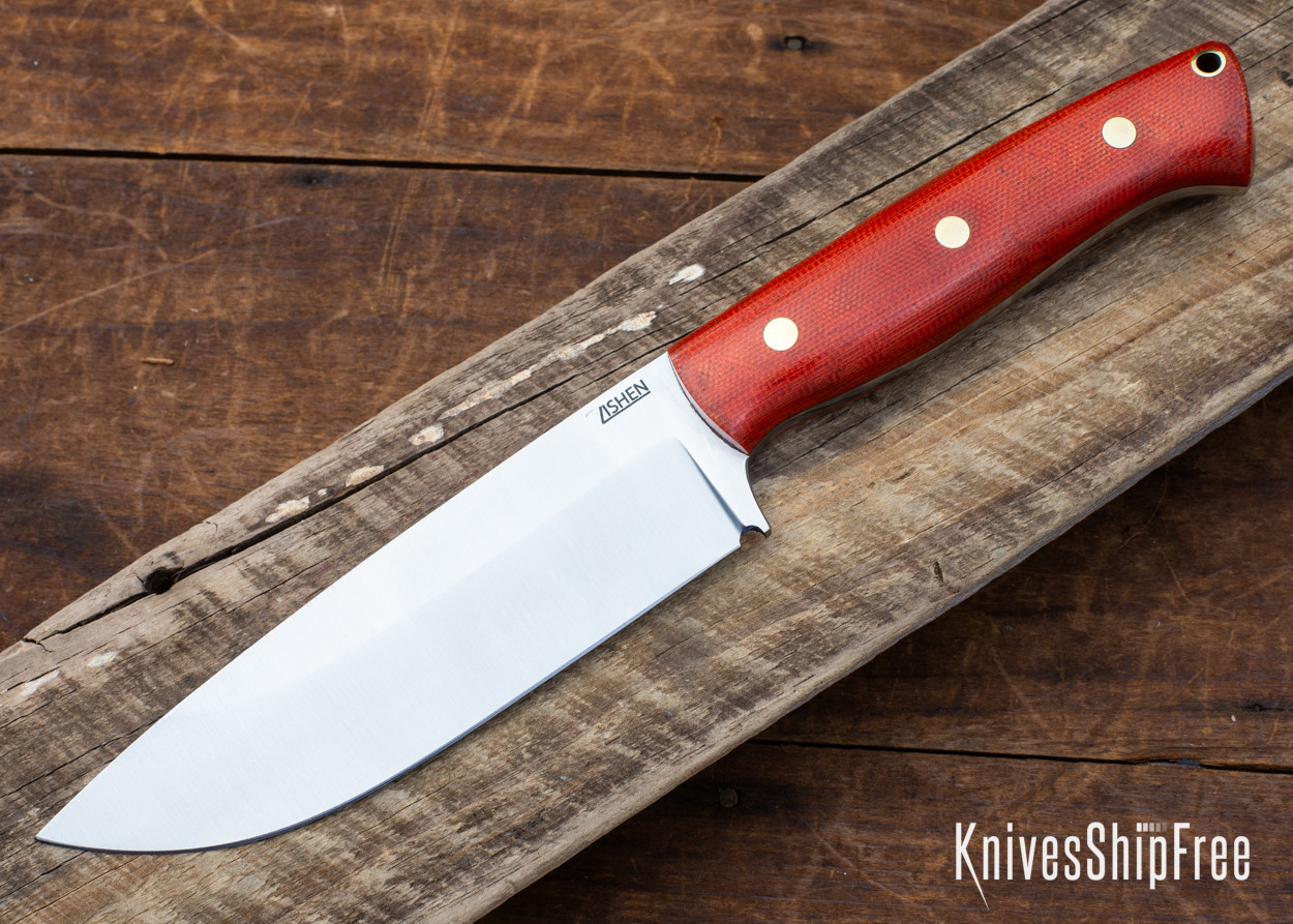 Lishen Knives: Bushdog - Red Canvas Micarta - Brass Pins - LK17IJ040