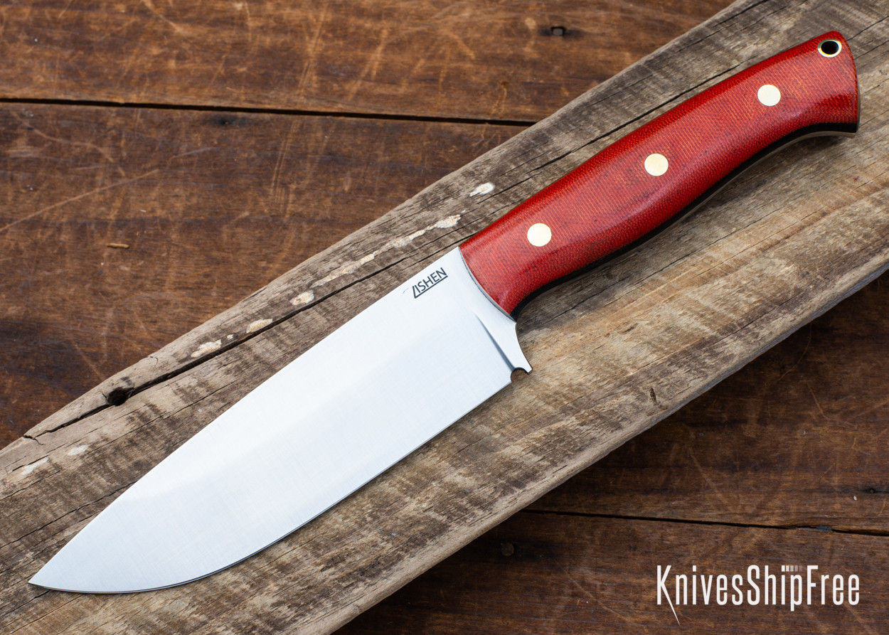 Lishen Knives: Bushdog - Red Canvas Micarta - Brass Pins - Thick
