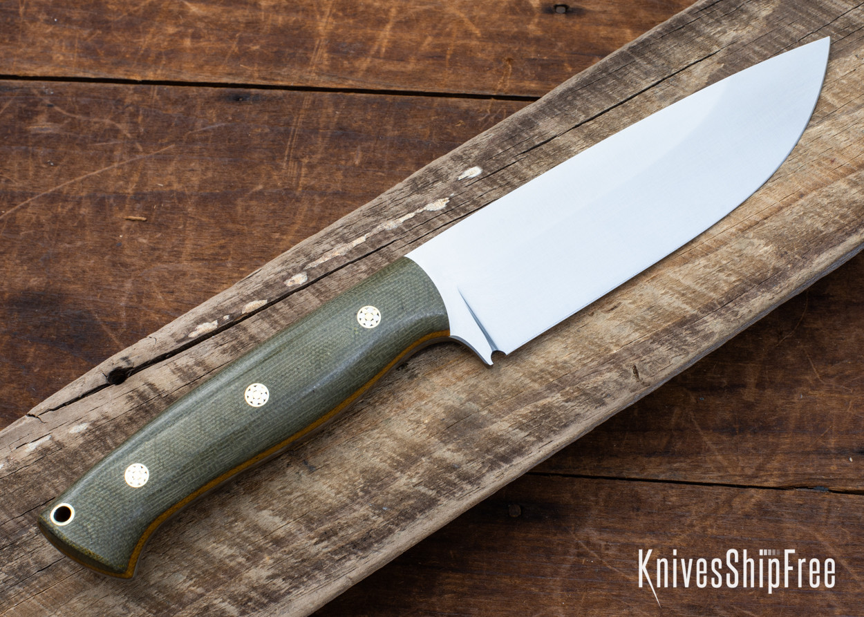 Lishen Knives: Bushdog - Green Canvas Micarta - Mosaic Pins