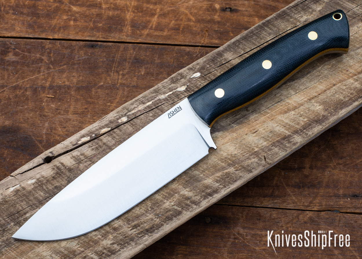 Lishen Knives: Bushdog - Black Canvas Micarta - Brass Pins - Thick