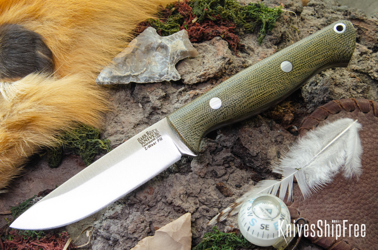 Bark River Knives: Gunny Hunter Z-Wear - Green Canvas Micarta